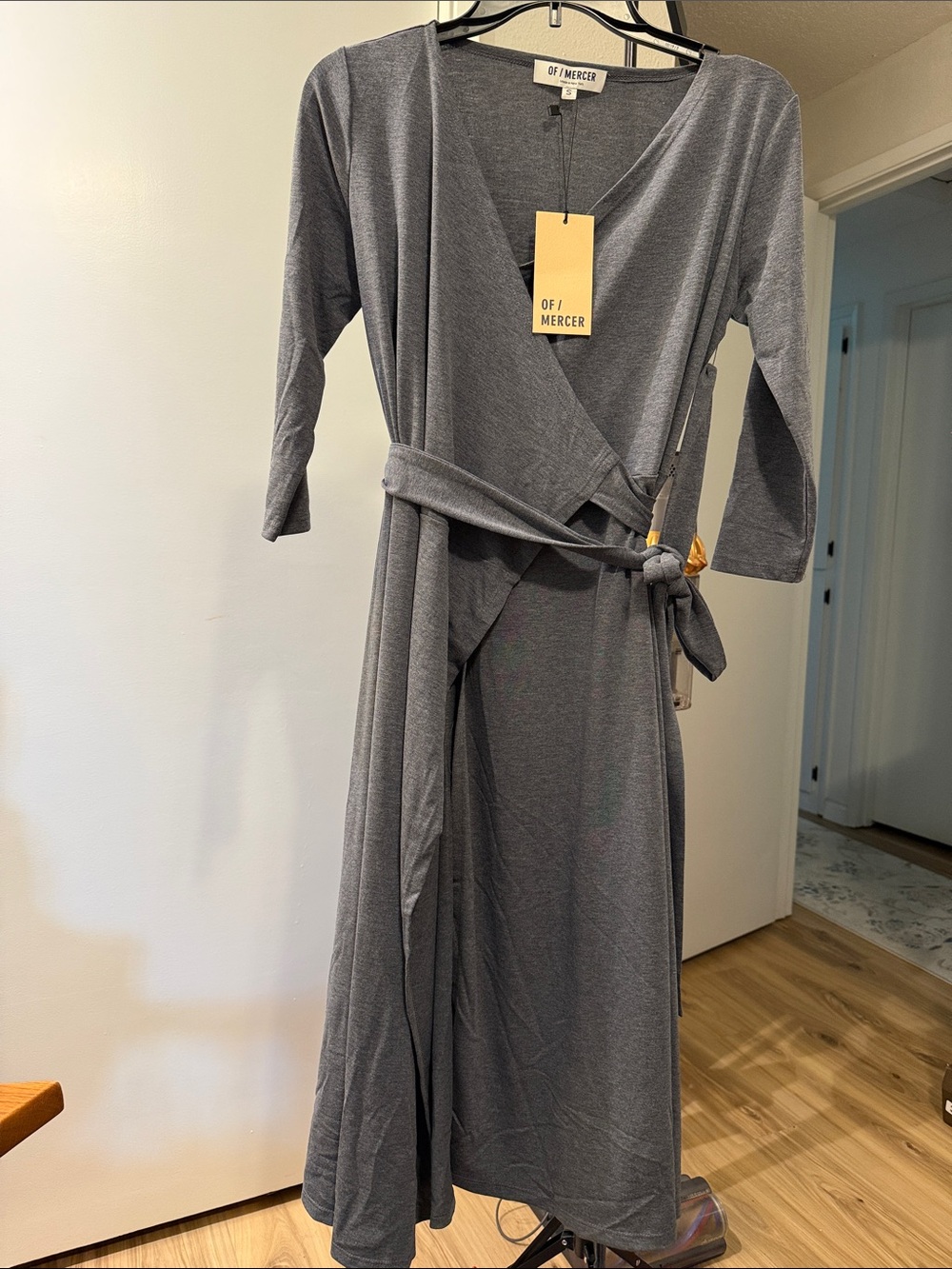 OF/MERCER Gray Wrap Midi Dress size S MWT